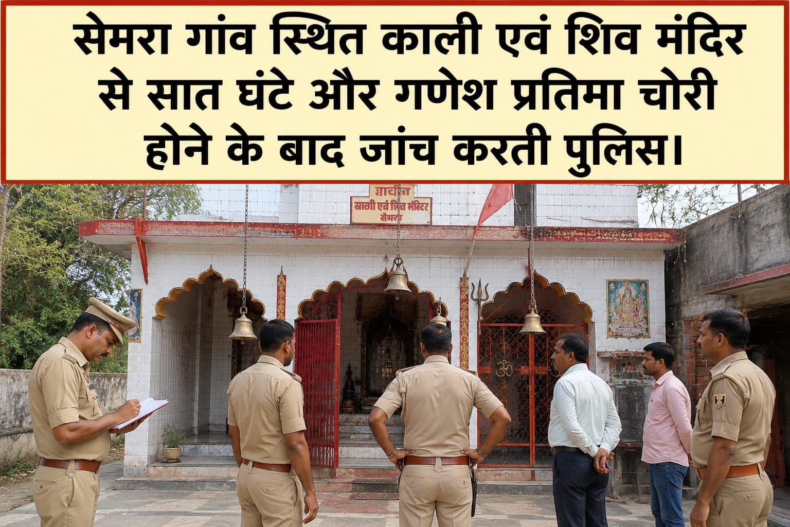 दूसरे दिन फिर मंदिर में चोरी, सात घंटे और गणेश प्रतिमा ले उड़े चोर